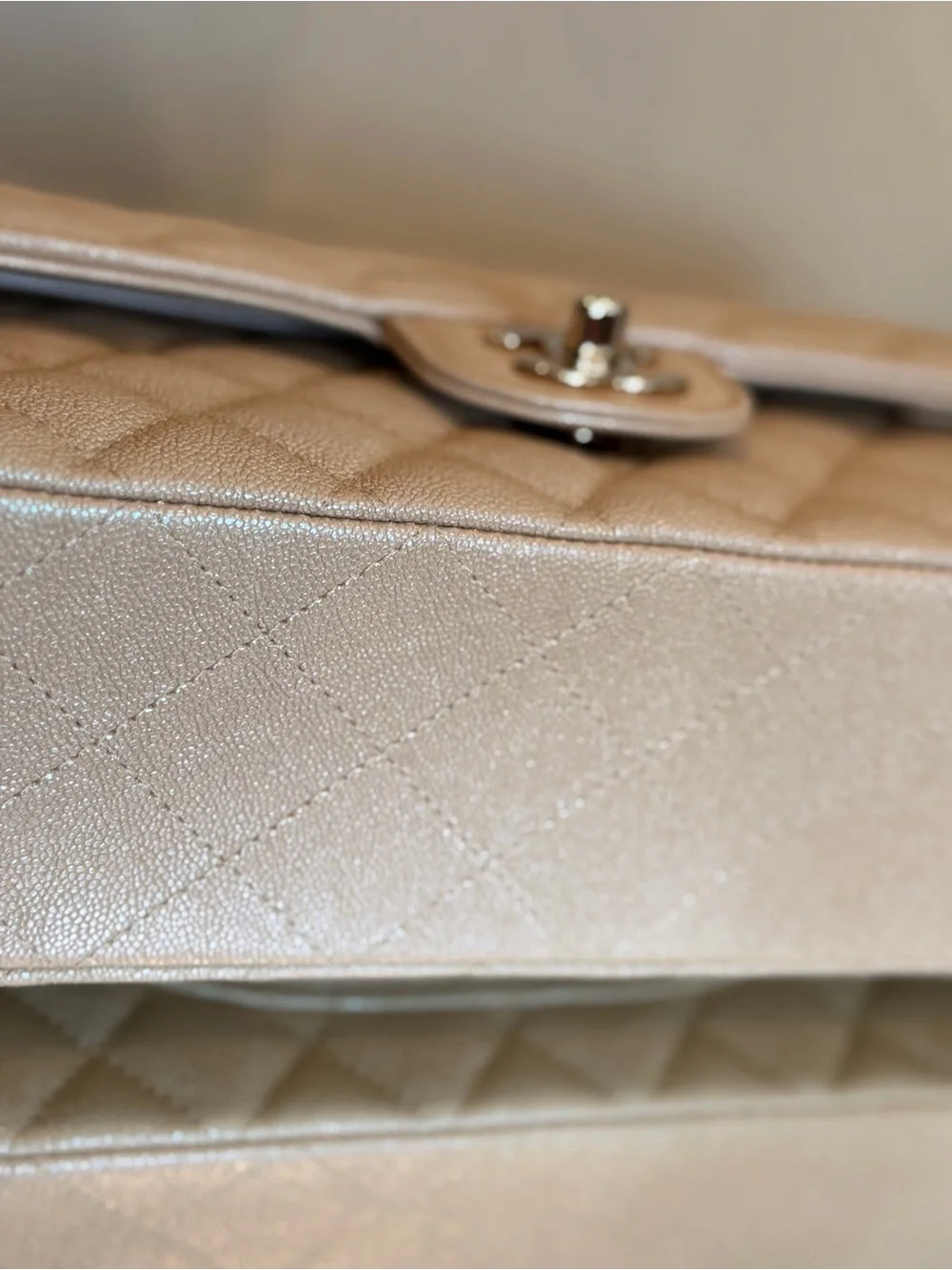 CHANEL Quilted Double Flap Shoulder Bag in Light Beige with Gold Hardware